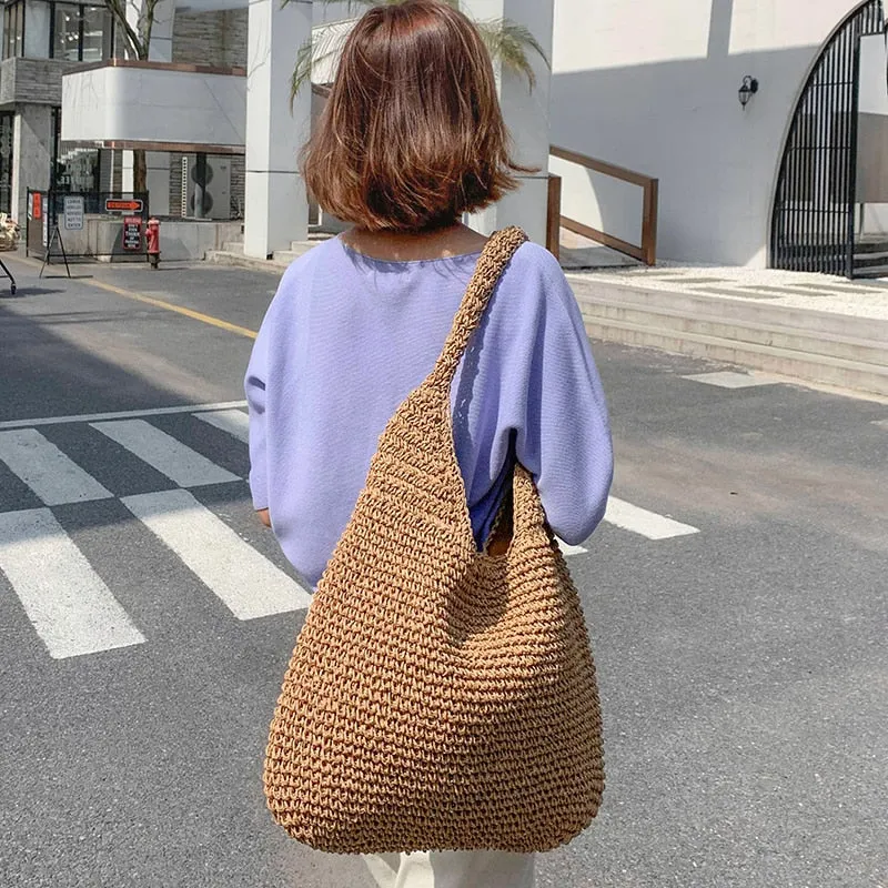 Christmas Gift casual straw women shoulder bags wicker woven ladies handbags handmade summer beach rattan bag female messenger bag large tote