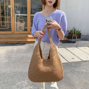 Christmas Gift casual straw women shoulder bags wicker woven ladies handbags handmade summer beach rattan bag female messenger bag large tote