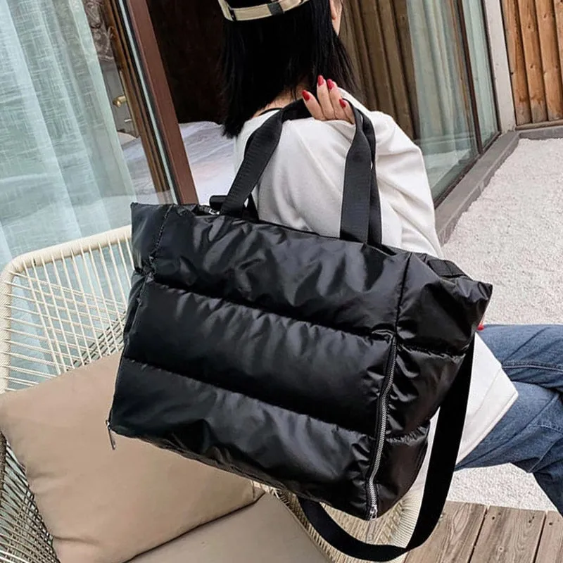 Christmas Gift Space Cotton High Capacity Tote Bags for women Waterproof Nylon Shoulder Bag woman Fluffy Feather Down Big Handbags Women's bag