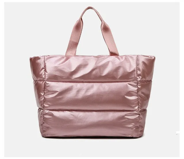 Christmas Gift Space Cotton High Capacity Tote Bags for women Waterproof Nylon Shoulder Bag woman Fluffy Feather Down Big Handbags Women's bag