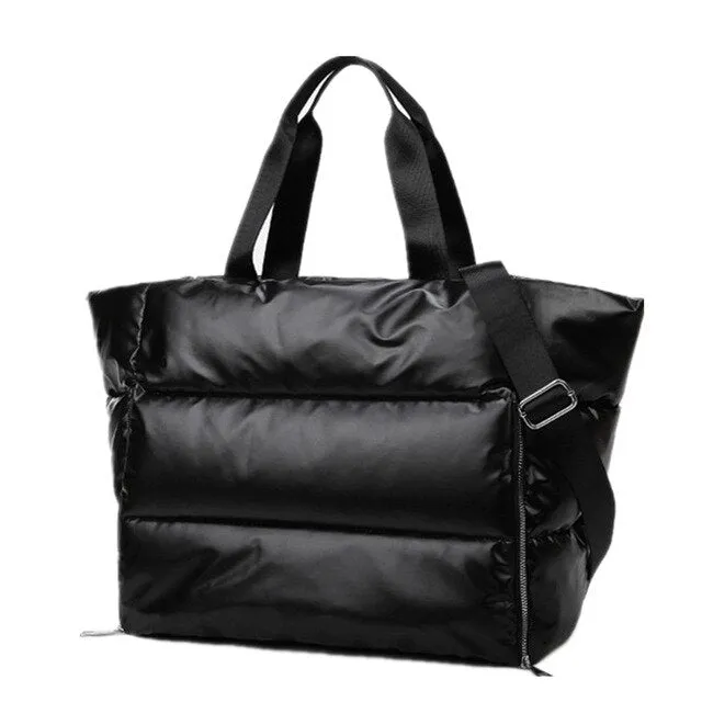 Christmas Gift Space Cotton High Capacity Tote Bags for women Waterproof Nylon Shoulder Bag woman Fluffy Feather Down Big Handbags Women's bag