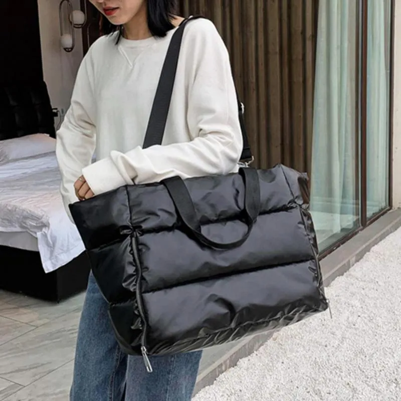 Christmas Gift Space Cotton High Capacity Tote Bags for women Waterproof Nylon Shoulder Bag woman Fluffy Feather Down Big Handbags Women's bag