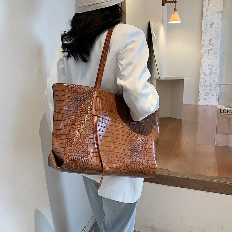 Christmas Gift Stone Pattern Ladies Tote Bags High Capacity PU Leather Shoulder Bags For Women 2020 Fashion Handbags Female Designer Handle Bag