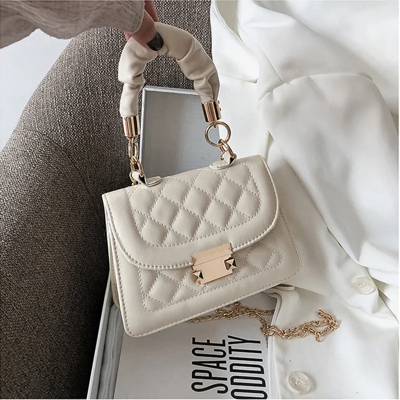 Christmas Gift Women's Handbag Fashion Tote Sewing Rhombus Thread Shoulder Bag Beige Leather Luxurious Luxury Brand Trend Shoulder Clutch Bag