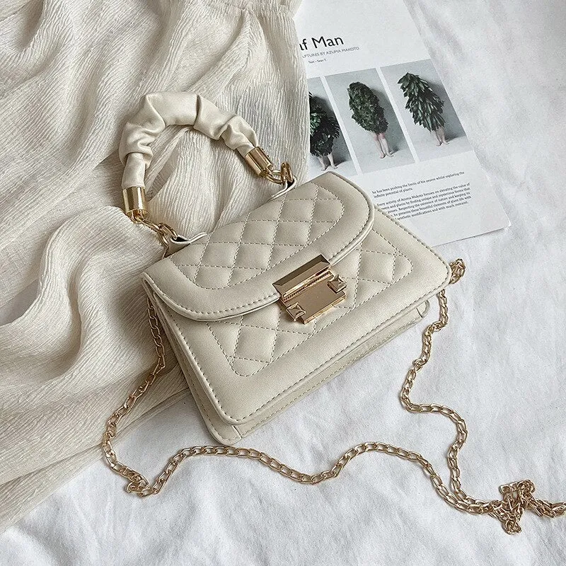 Christmas Gift Women's Handbag Fashion Tote Sewing Rhombus Thread Shoulder Bag Beige Leather Luxurious Luxury Brand Trend Shoulder Clutch Bag