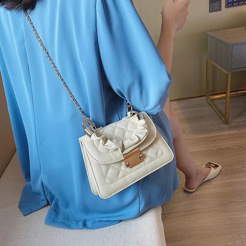 Christmas Gift Women's Handbag Fashion Tote Sewing Rhombus Thread Shoulder Bag Beige Leather Luxurious Luxury Brand Trend Shoulder Clutch Bag