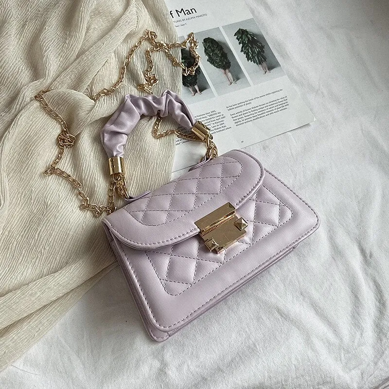 Christmas Gift Women's Handbag Fashion Tote Sewing Rhombus Thread Shoulder Bag Beige Leather Luxurious Luxury Brand Trend Shoulder Clutch Bag
