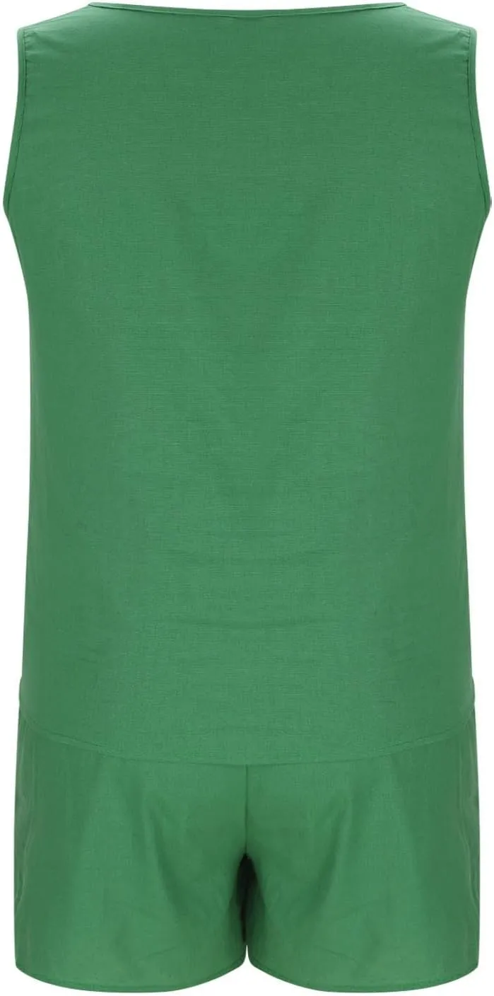 Cotton Linen Short Sets for Women Two Piece Summer Outfits Sleeveless Tank Tops Elastic Waist Shorts Lounge Set
