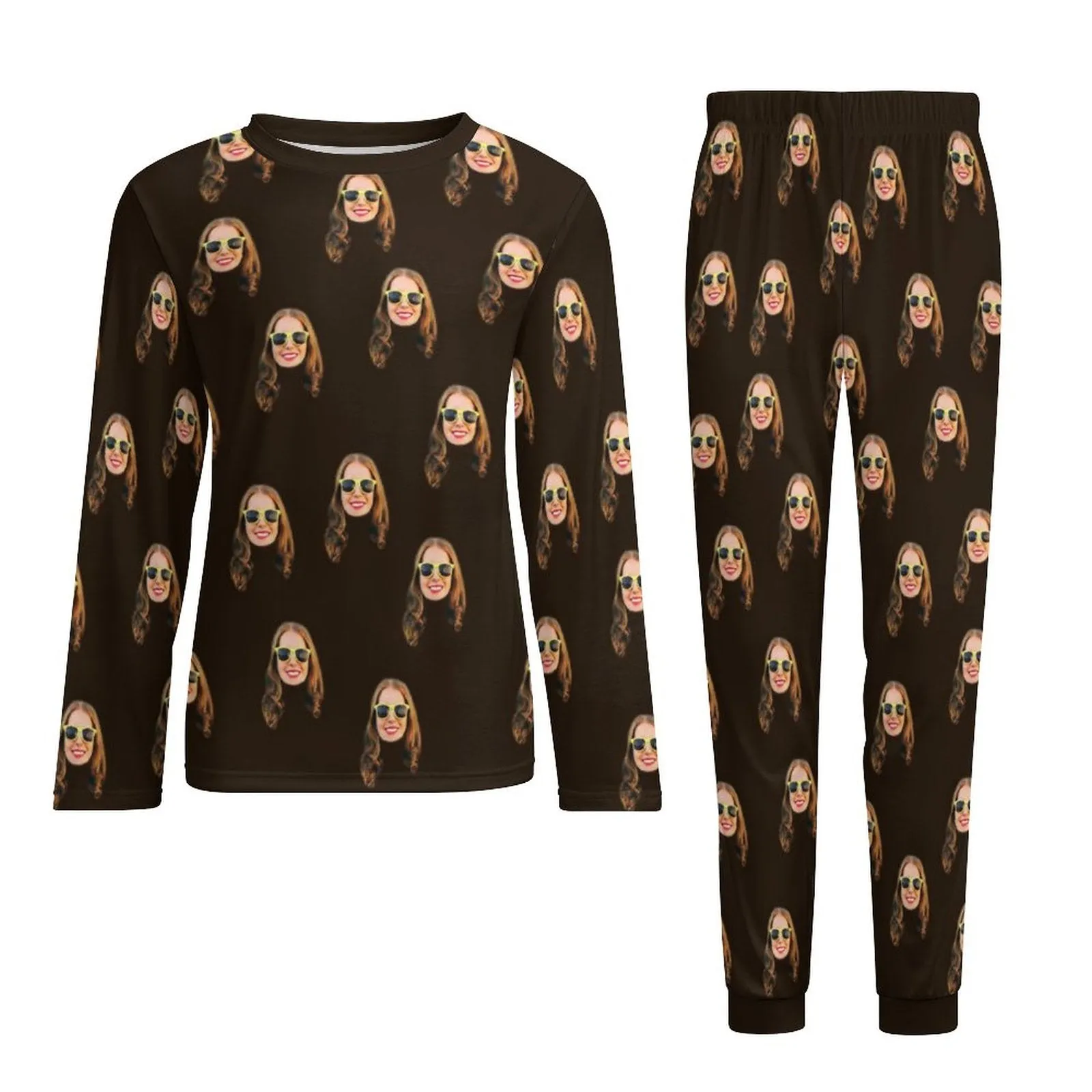 Custom Face Black Nightwear Long Sleeve Pjs for Him Personalized Photo Men's Pajamas