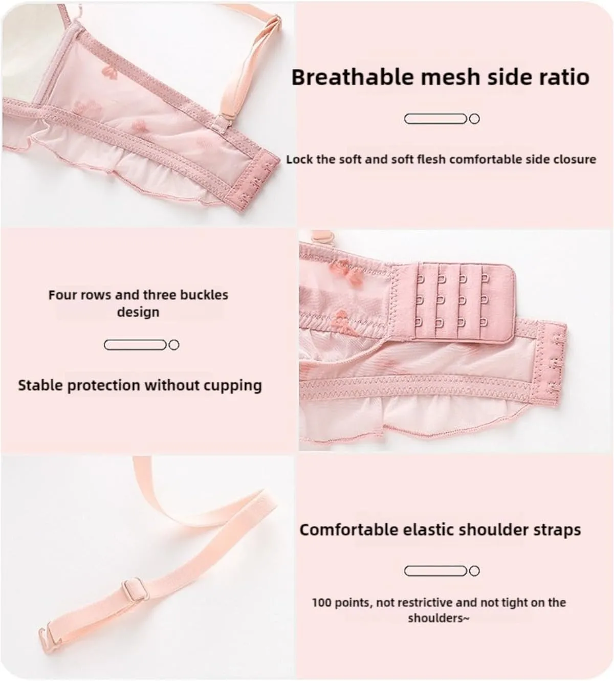 Cute Lingerie Set with Pink Bow Lace Design Soft Wireless Bra Mesh Slimmer Thin and Light Panty Set Lace Kawaii Style