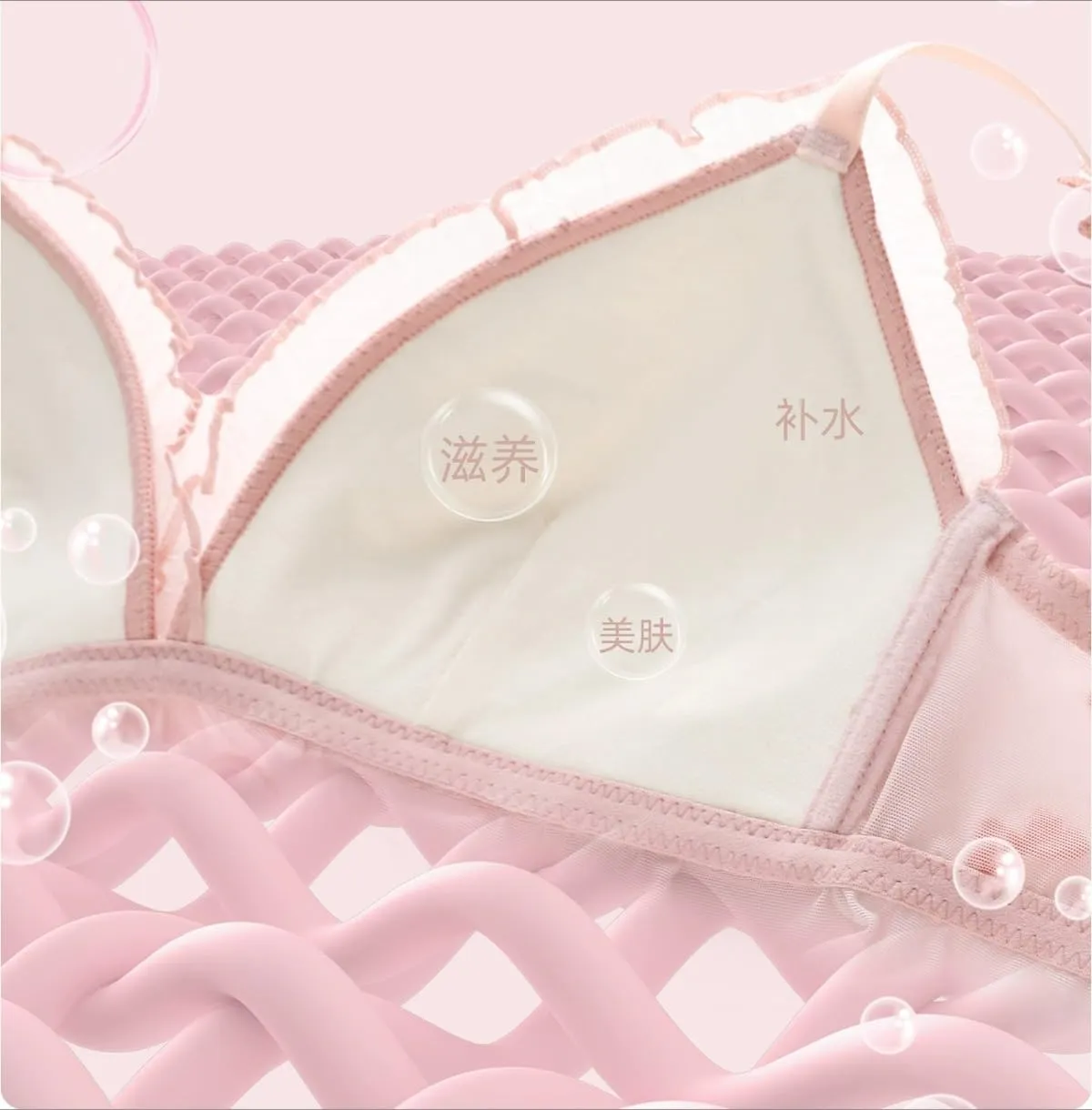 Cute Lingerie Set with Pink Bow Lace Design Soft Wireless Bra Mesh Slimmer Thin and Light Panty Set Lace Kawaii Style