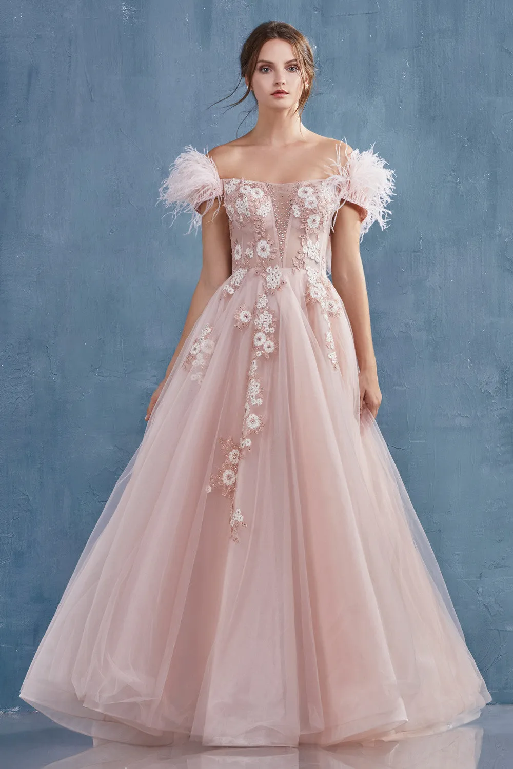 Detachable Feathered Off-the-Shoulders Diana Andrea & Leo A0896   Evening Gown