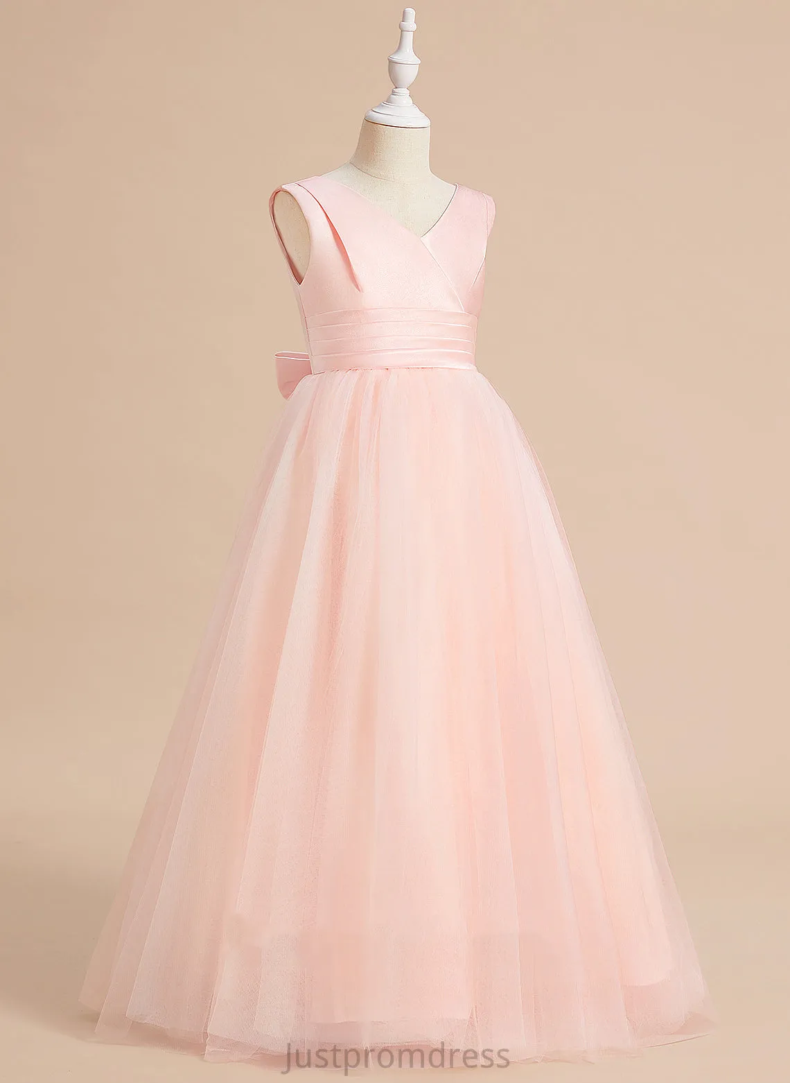Dress Ball-Gown/Princess Bow(s) Floor-length Flower Jaelyn Girl V-neck - Sleeveless With Flower Girl Dresses Satin/Tulle