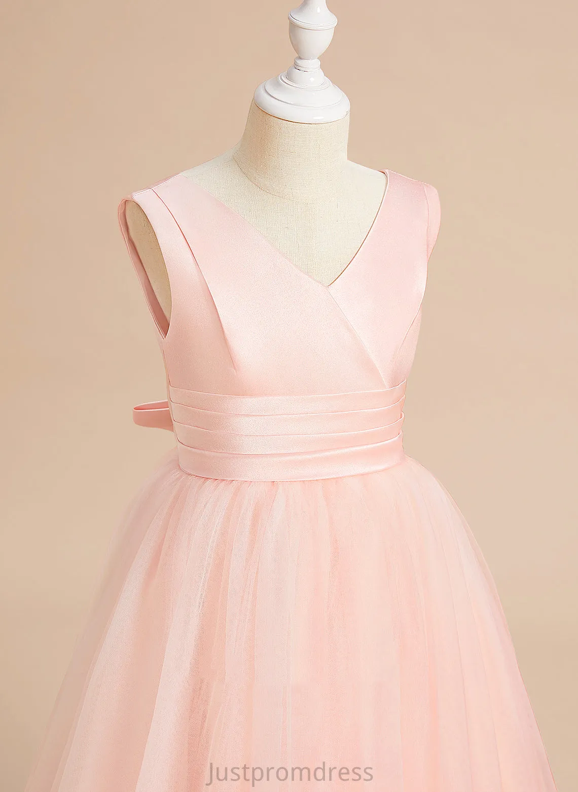 Dress Ball-Gown/Princess Bow(s) Floor-length Flower Jaelyn Girl V-neck - Sleeveless With Flower Girl Dresses Satin/Tulle