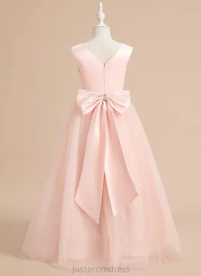 Dress Ball-Gown/Princess Bow(s) Floor-length Flower Jaelyn Girl V-neck - Sleeveless With Flower Girl Dresses Satin/Tulle