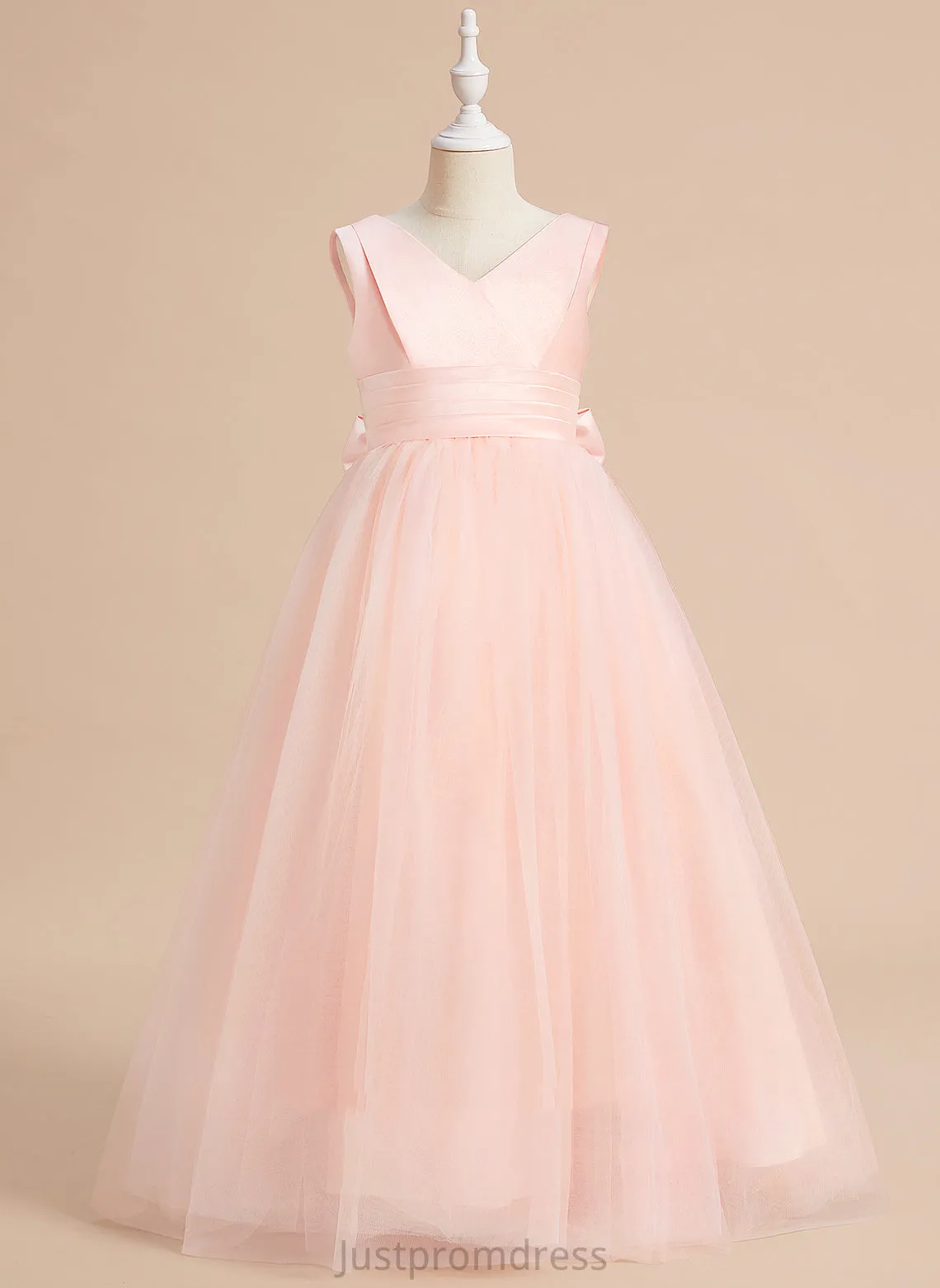 Dress Ball-Gown/Princess Bow(s) Floor-length Flower Jaelyn Girl V-neck - Sleeveless With Flower Girl Dresses Satin/Tulle