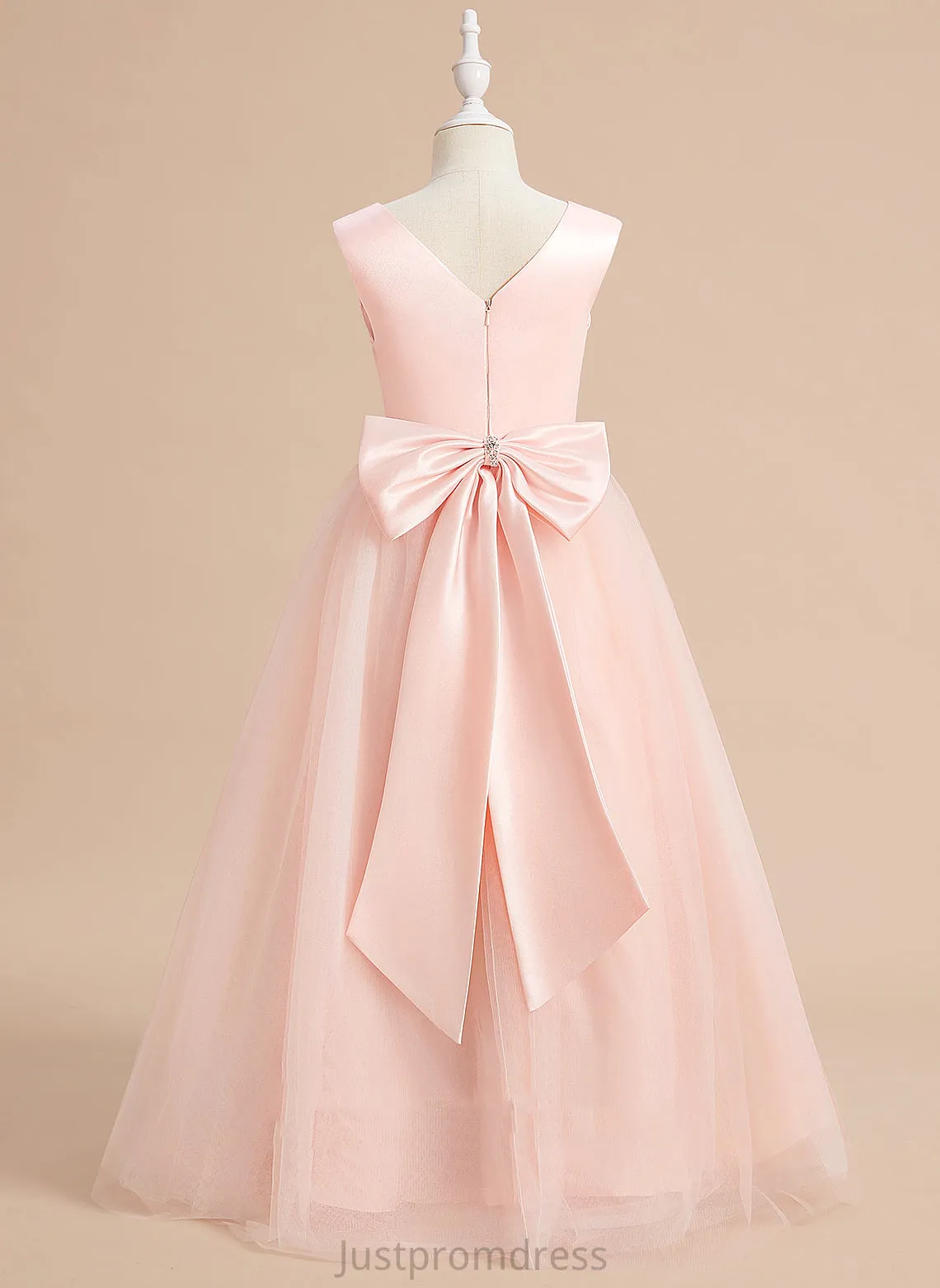 Dress Ball-Gown/Princess Bow(s) Floor-length Flower Jaelyn Girl V-neck - Sleeveless With Flower Girl Dresses Satin/Tulle