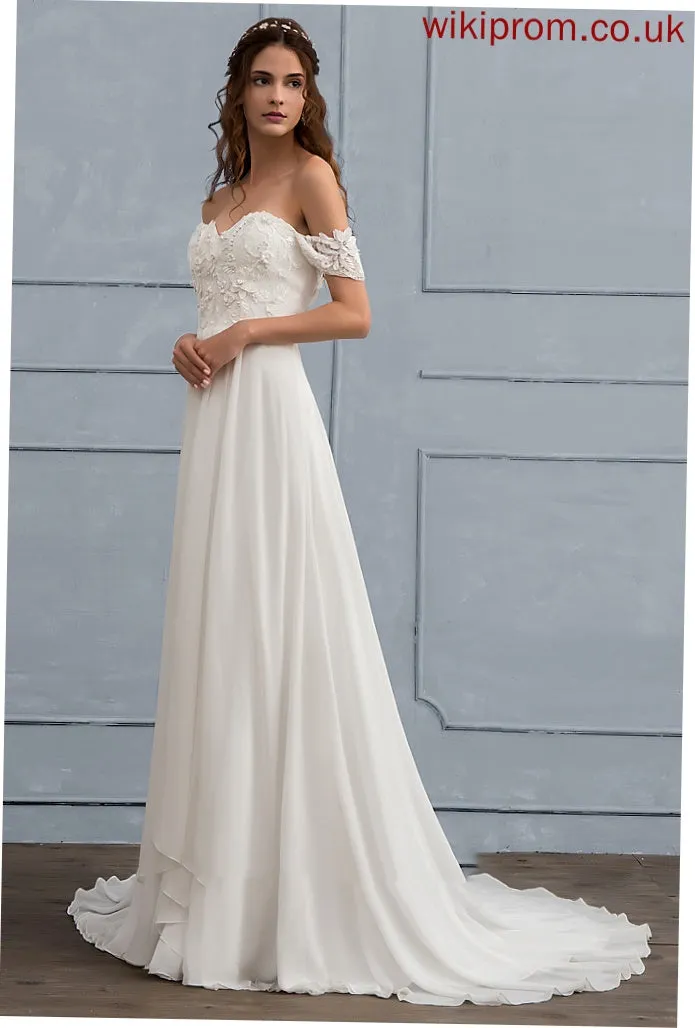 Dress Beading Chiffon Wedding Wedding Dresses With Flower(s) Adalyn Train Lace A-Line Sweep