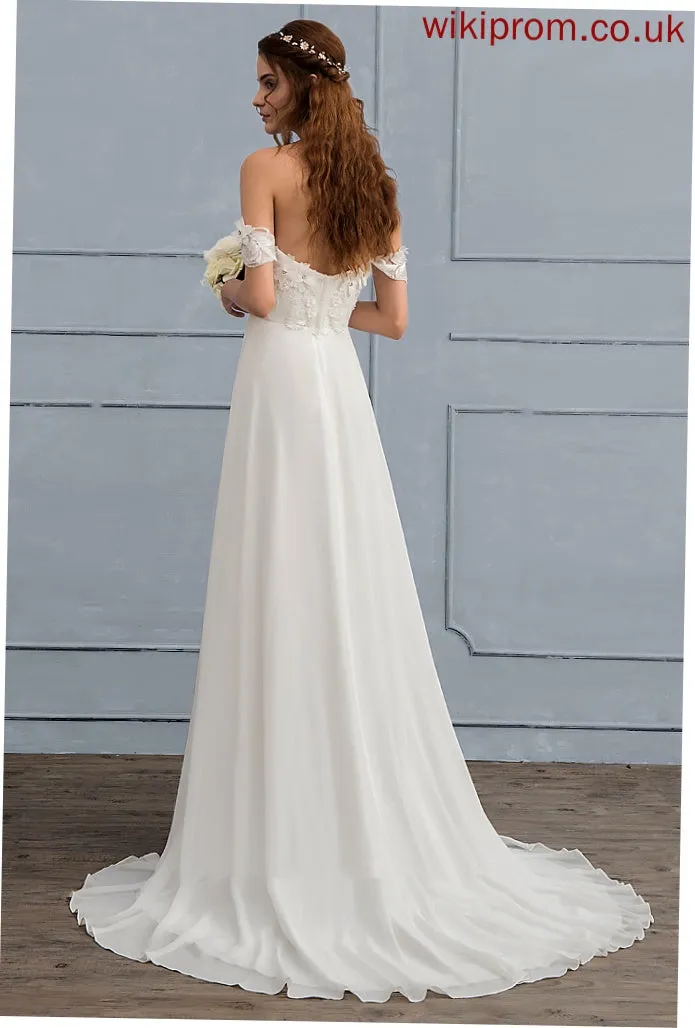 Dress Beading Chiffon Wedding Wedding Dresses With Flower(s) Adalyn Train Lace A-Line Sweep