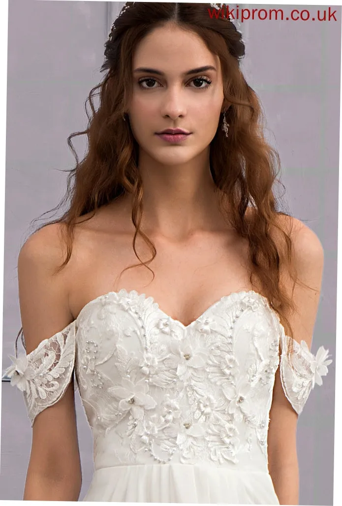 Dress Beading Chiffon Wedding Wedding Dresses With Flower(s) Adalyn Train Lace A-Line Sweep