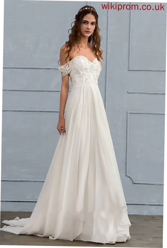 Dress Beading Chiffon Wedding Wedding Dresses With Flower(s) Adalyn Train Lace A-Line Sweep