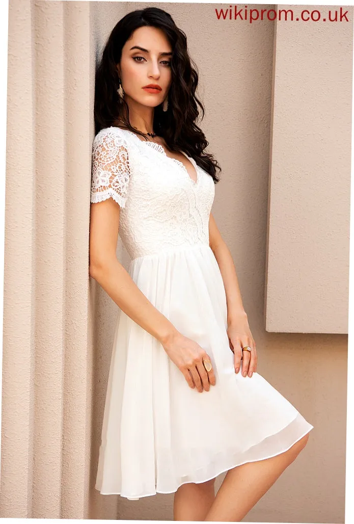 Dress Chiffon A-Line V-neck With Knee-Length Wedding Sasha Lace Wedding Dresses