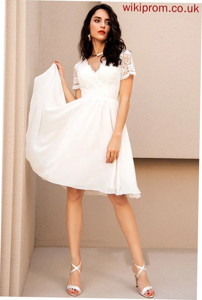 Dress Chiffon A-Line V-neck With Knee-Length Wedding Sasha Lace Wedding Dresses
