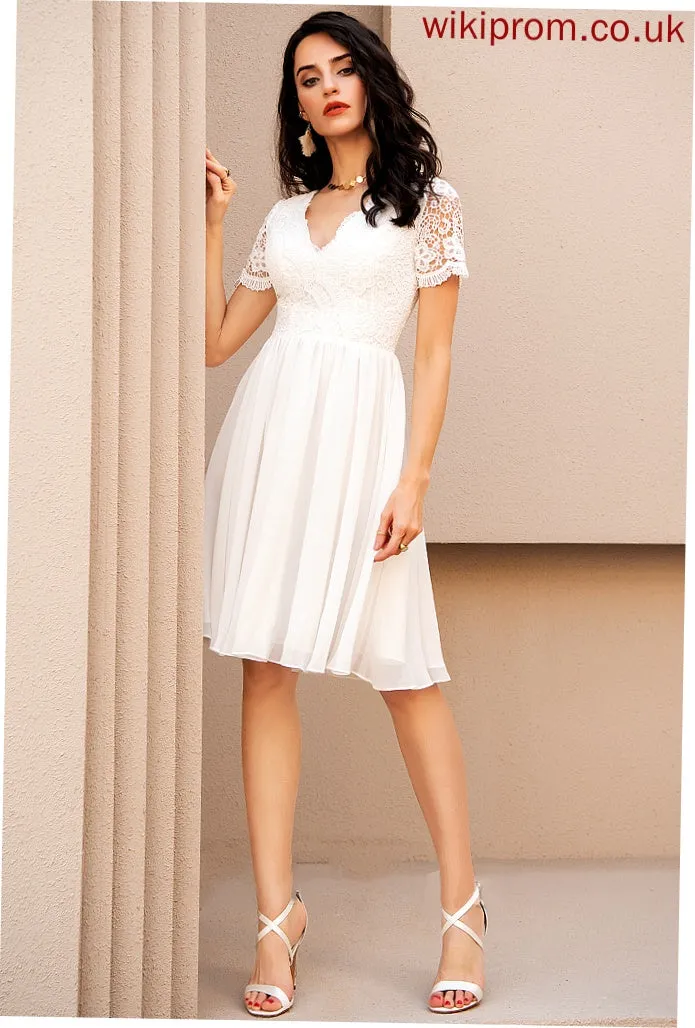 Dress Chiffon A-Line V-neck With Knee-Length Wedding Sasha Lace Wedding Dresses