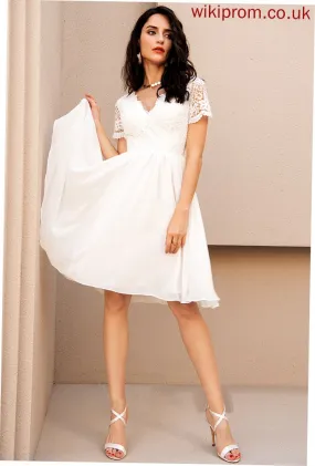 Dress Chiffon A-Line V-neck With Knee-Length Wedding Sasha Lace Wedding Dresses