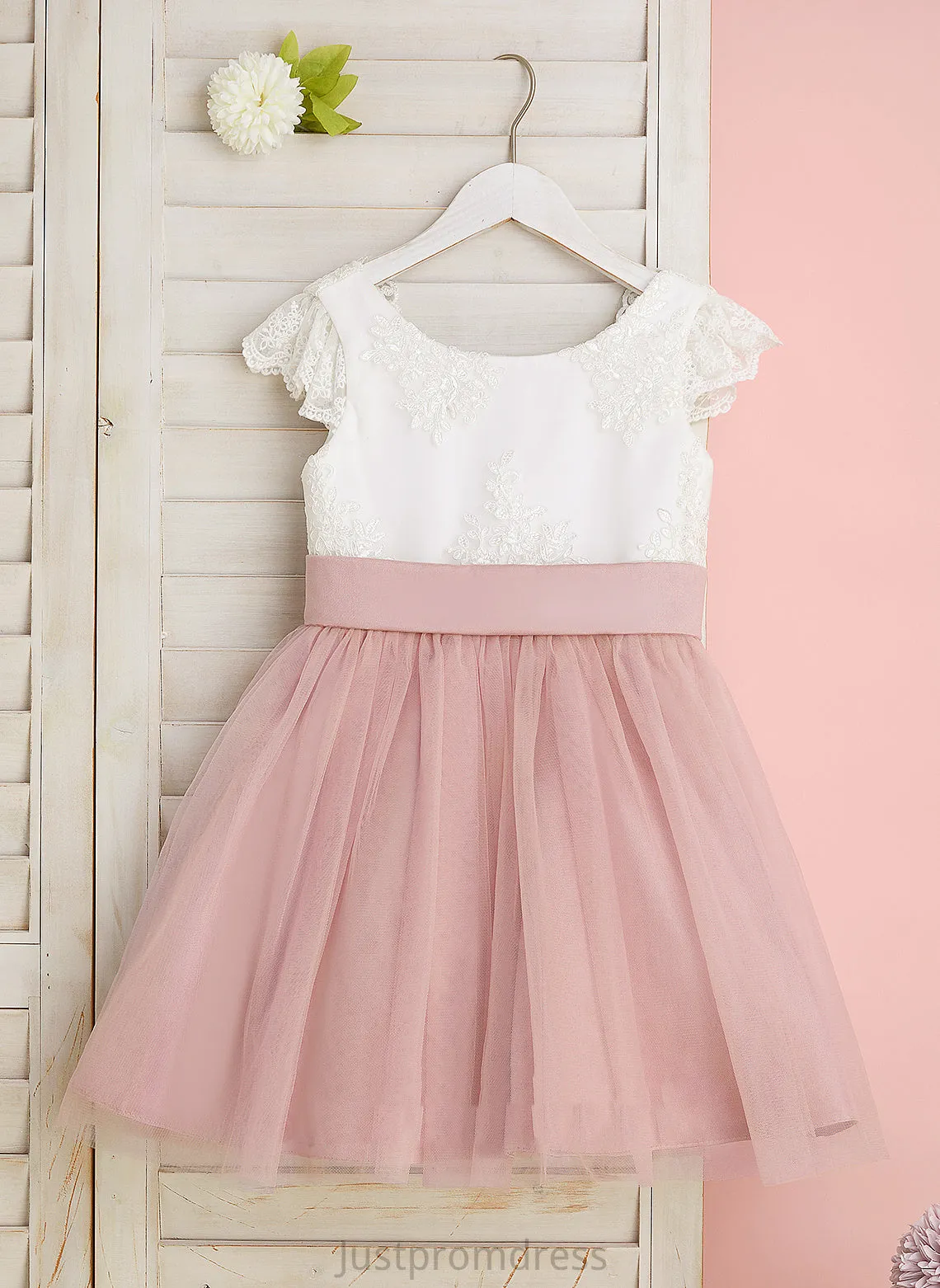 Dress Neck Short - Lace/Bow(s) Knee-length Elsie Sleeves A-Line With Flower Girl Tulle Scoop Flower Girl Dresses