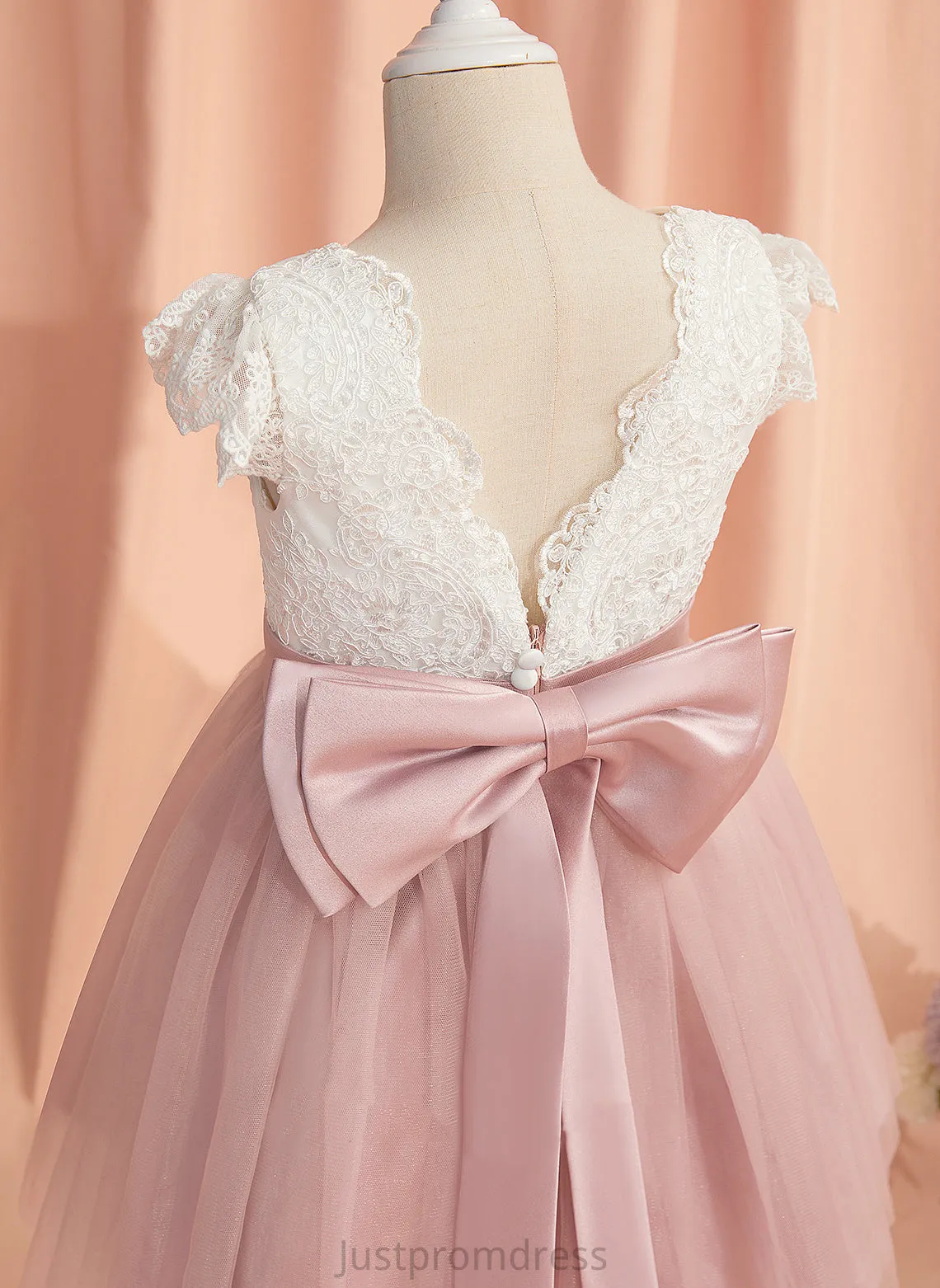 Dress Neck Short - Lace/Bow(s) Knee-length Elsie Sleeves A-Line With Flower Girl Tulle Scoop Flower Girl Dresses
