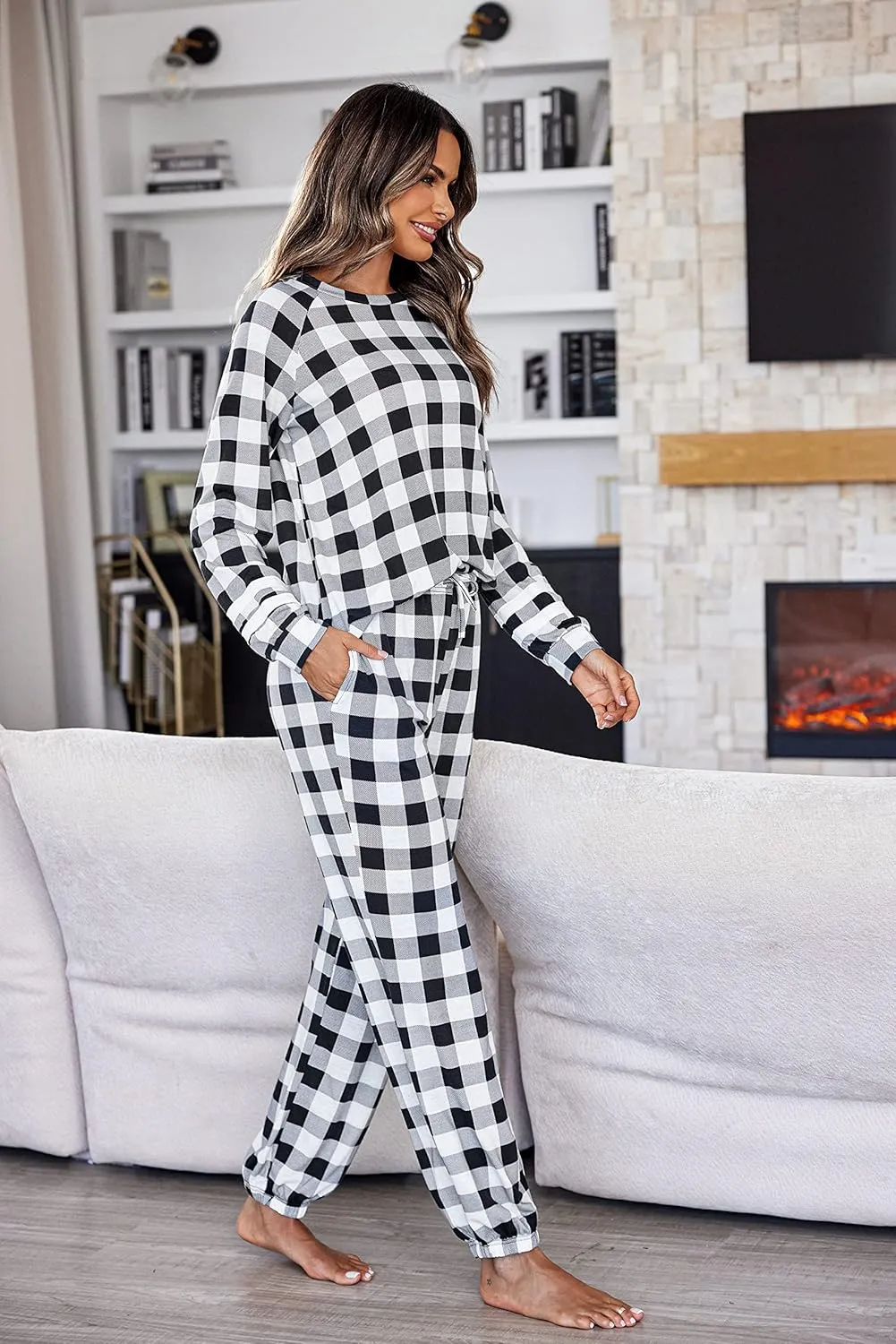Ekouaer Sweatsuits Womens Loungewear Set Tracksuit Long Sleeve Pajamas Set with Pockets 2 Piece Outfits Lounge Sets