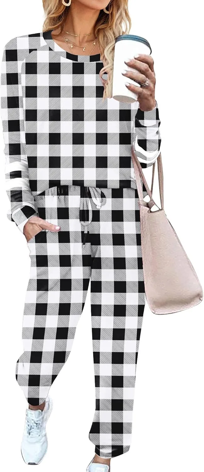 Ekouaer Sweatsuits Womens Loungewear Set Tracksuit Long Sleeve Pajamas Set with Pockets 2 Piece Outfits Lounge Sets