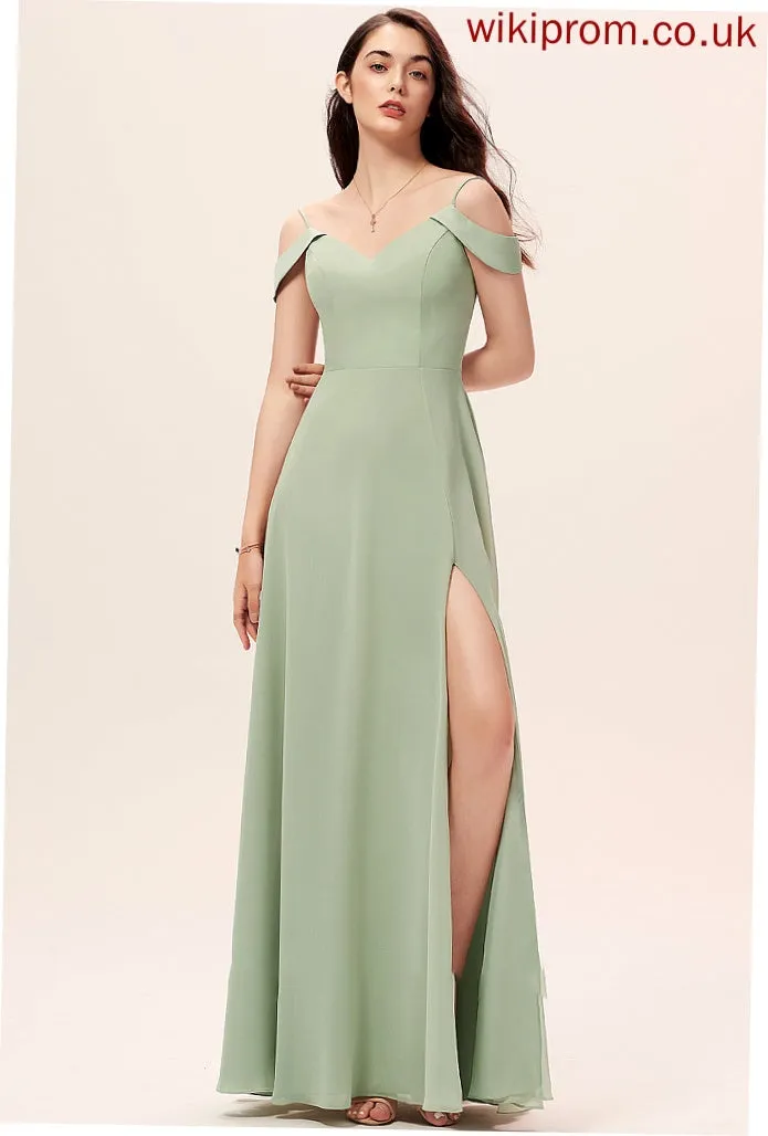 Embellishment Floor-Length V-neck A-Line Fabric Neckline Length SplitFront Silhouette Giana Natural Waist Straps Bridesmaid Dresses