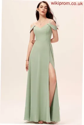 Embellishment Floor-Length V-neck A-Line Fabric Neckline Length SplitFront Silhouette Giana Natural Waist Straps Bridesmaid Dresses
