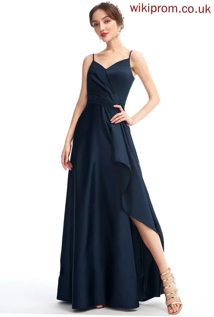 Embellishment Silhouette V-neck Pockets Floor-Length SplitFront Neckline Fabric Length A-Line Lynn Spaghetti Staps Bridesmaid Dresses