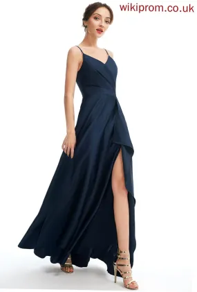 Embellishment Silhouette V-neck Pockets Floor-Length SplitFront Neckline Fabric Length A-Line Lynn Spaghetti Staps Bridesmaid Dresses