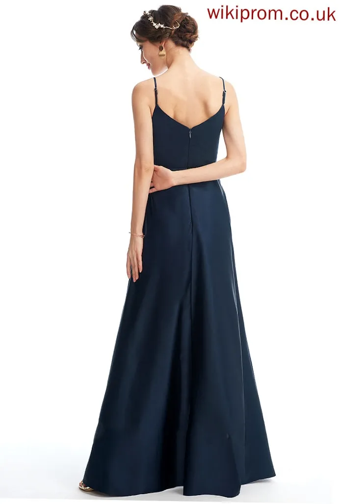 Embellishment Silhouette V-neck Pockets Floor-Length SplitFront Neckline Fabric Length A-Line Lynn Spaghetti Staps Bridesmaid Dresses