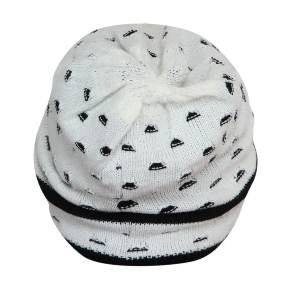 FabSeasons Unisex White Acrylic Woolen Slouchy Beanie and Skull Cap for Winters
