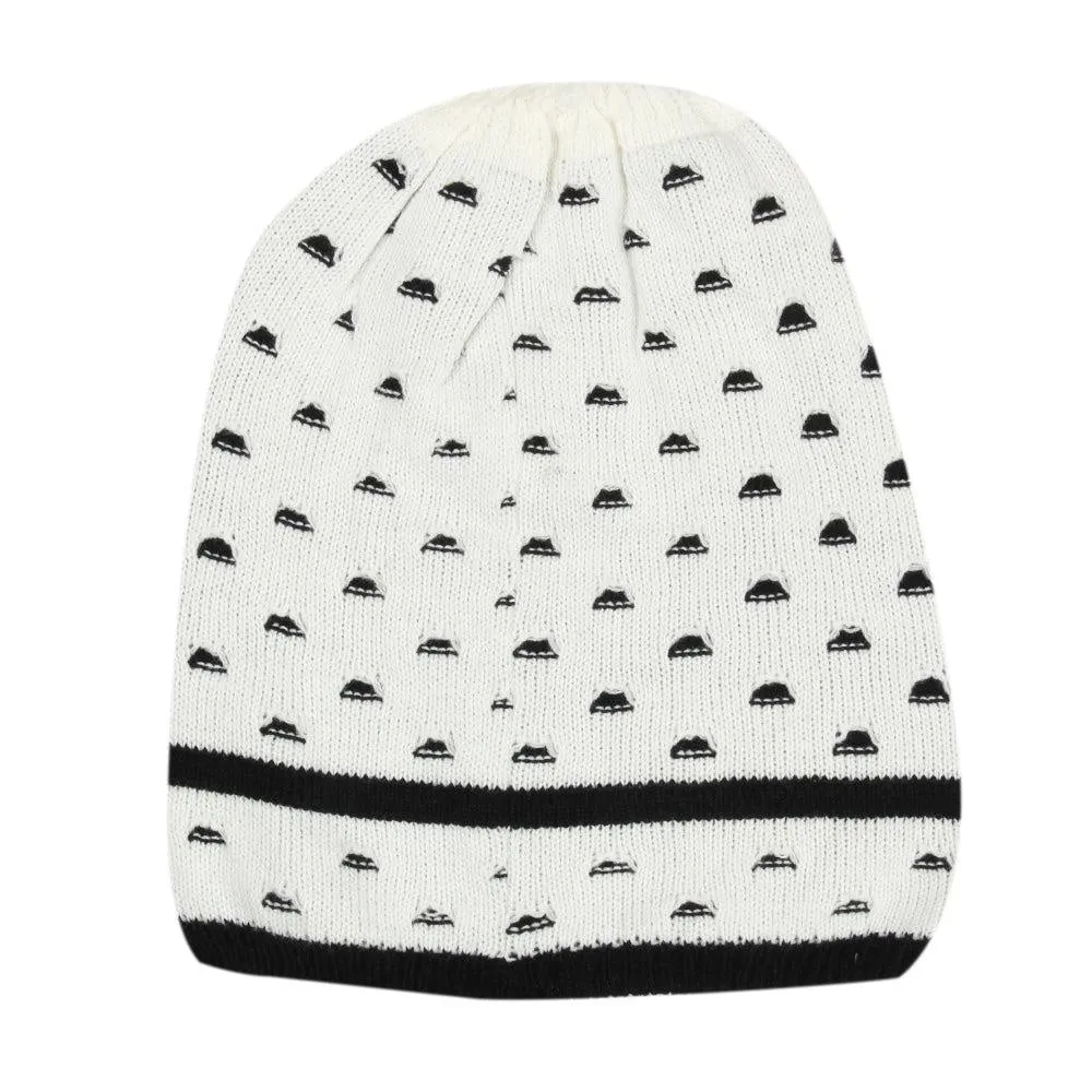 FabSeasons Unisex White Acrylic Woolen Slouchy Beanie and Skull Cap for Winters