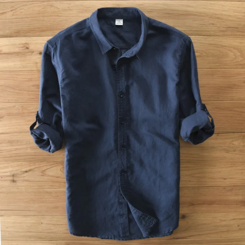 Fashion Long Sleeve Linen Casual Male Slim Fit Shirts