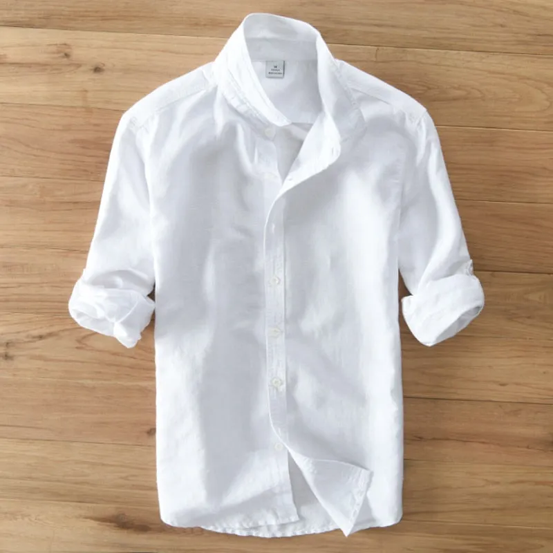 Fashion Long Sleeve Linen Casual Male Slim Fit Shirts