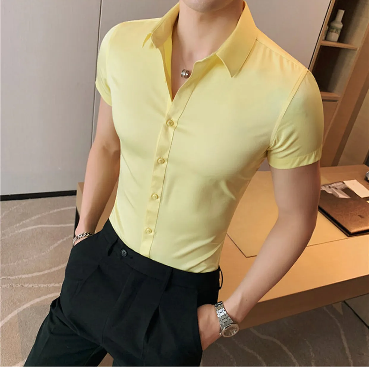 Fashion Short Sleeve Slim Fit Casual Shirts