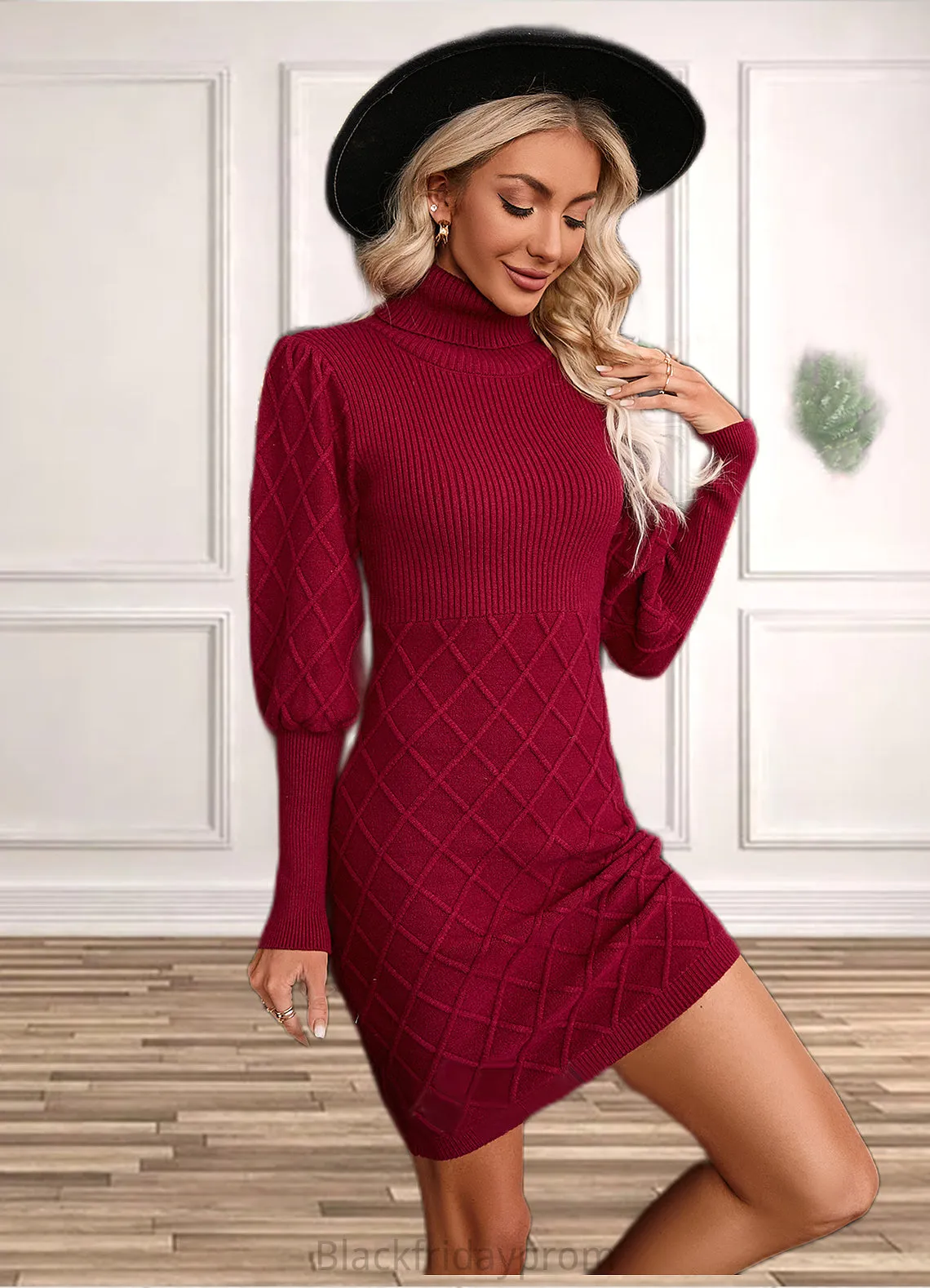 Fernanda High Neck Elegant Bodycon Cotton Blends Mini Dresses BF2P0022559