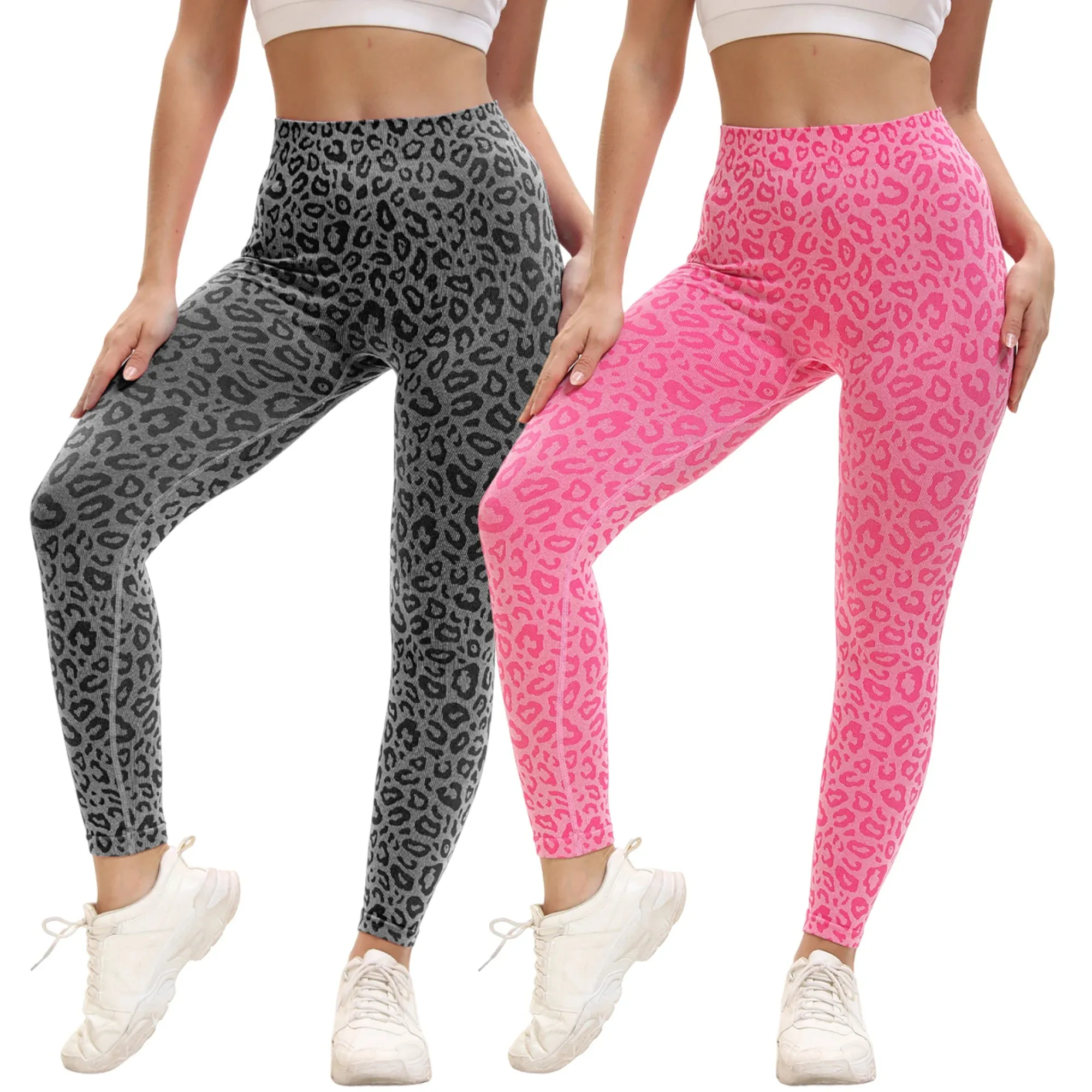 Fitness Leopard Print Leggings For Women High-Waisted V-Shaped Soft Opaque Workout Pants