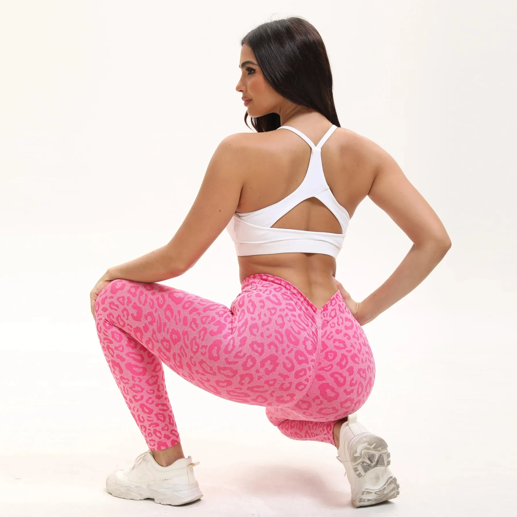 Fitness Leopard Print Leggings For Women High-Waisted V-Shaped Soft Opaque Workout Pants