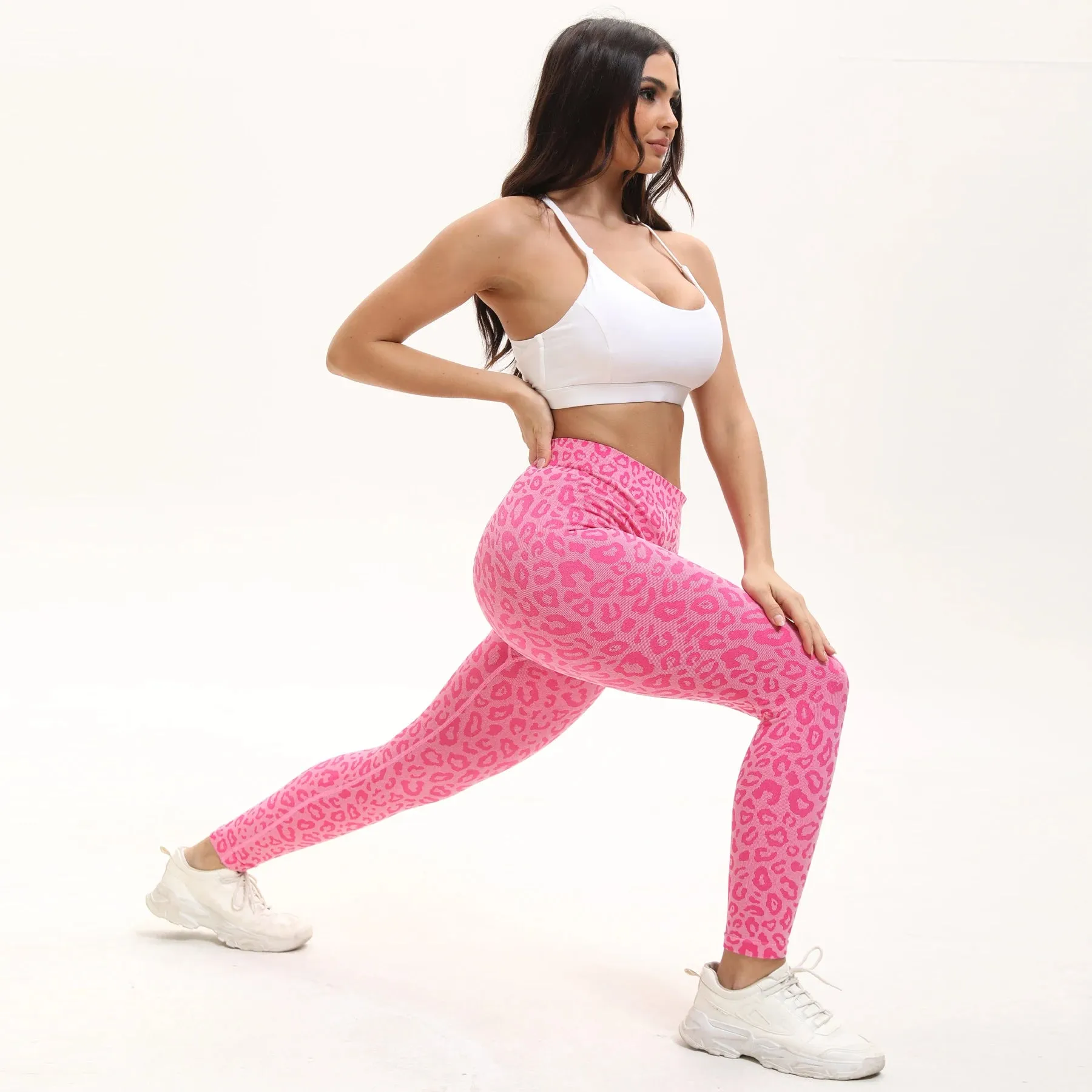 Fitness Leopard Print Leggings For Women High-Waisted V-Shaped Soft Opaque Workout Pants