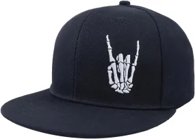 Flat Bill Hats for Men Snapback Baseball Cap Adjustable Embroidered Skeleton Hand Hat for Teen Boys Birthday Gifts