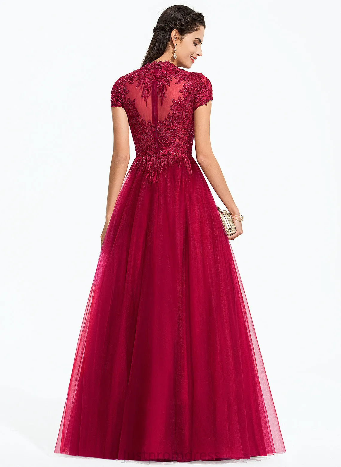 Floor-Length Ball-Gown/Princess Prom Dresses With Tulle Alma Scoop Sequins Neck