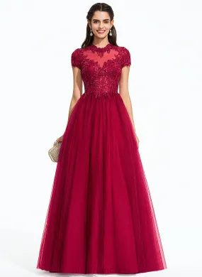 Floor-Length Ball-Gown/Princess Prom Dresses With Tulle Alma Scoop Sequins Neck
